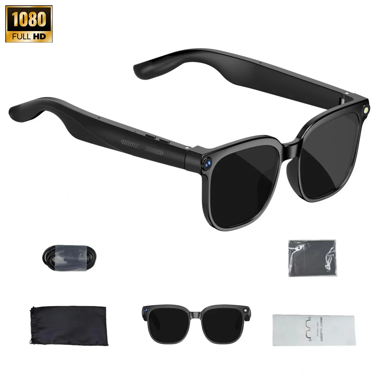 Smart AI Glasses with Camera, 8MP HD Camera, 1080P Video Recording, Real Time Translation, Voice Assistant, Wireless Eyewear for Travel/Meetings/Vlog, Multifunctional Smart Glasses