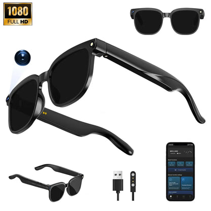 Smart AI Glasses with Camera, 8MP HD Camera, 1080P Video Recording, Real Time Translation, Voice Assistant, Wireless Eyewear for Travel/Meetings/Vlog, Multifunctional Smart Glasses