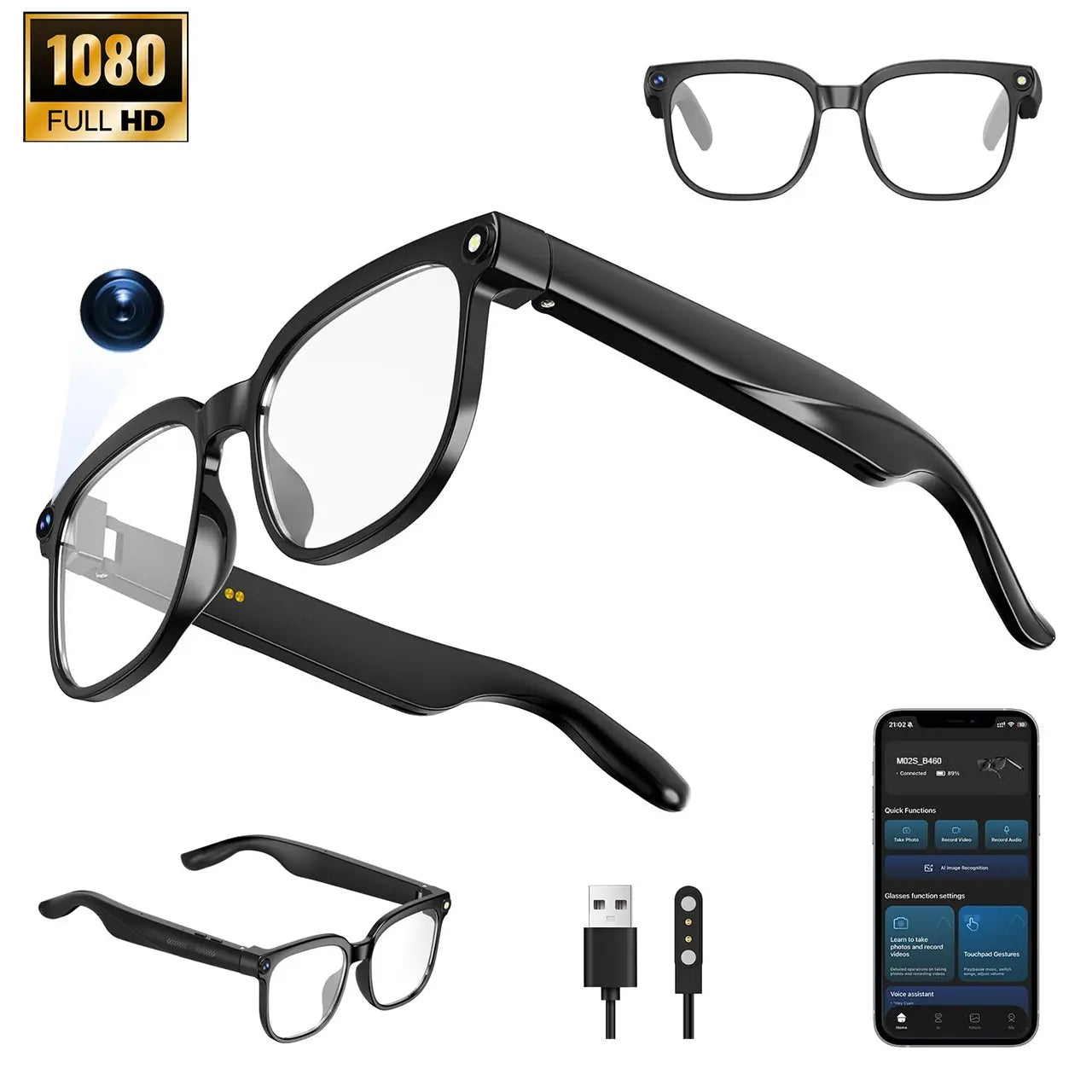 Smart AI Glasses with Camera, 8MP HD Camera, 1080P Video Recording, Real Time Translation, Voice Assistant, Wireless Eyewear for Travel/Meetings/Vlog, Multifunctional Smart Glasses