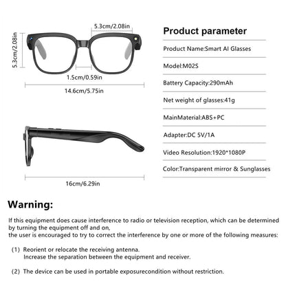 Smart AI Glasses with Camera, 8MP HD Camera, 1080P Video Recording, Real Time Translation, Voice Assistant, Wireless Eyewear for Travel/Meetings/Vlog, Multifunctional Smart Glasses