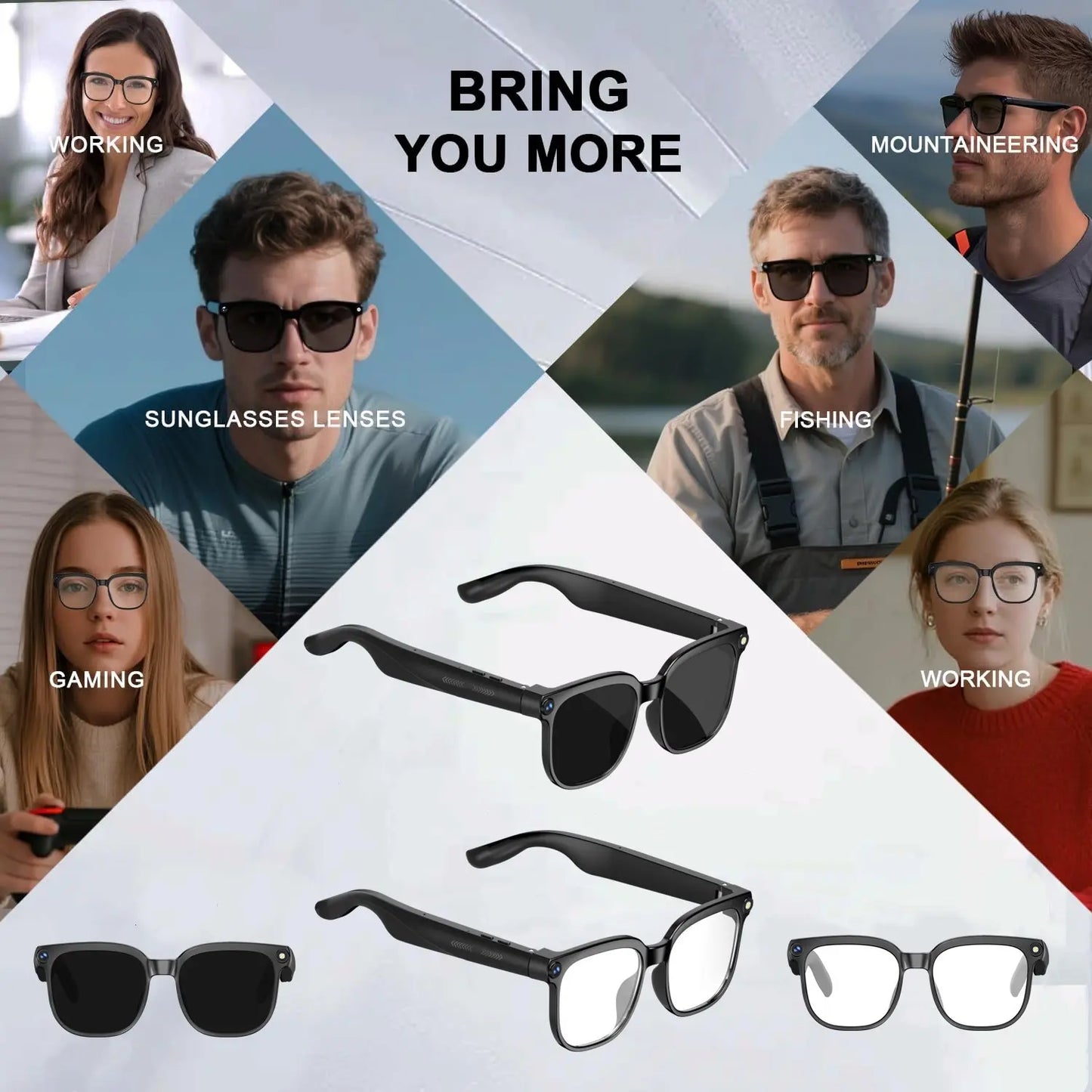 Smart AI Glasses with Camera, 8MP HD Camera, 1080P Video Recording, Real Time Translation, Voice Assistant, Wireless Eyewear for Travel/Meetings/Vlog, Multifunctional Smart Glasses